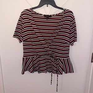 Forever 21 black/pink/white striped ribbed babydoll top